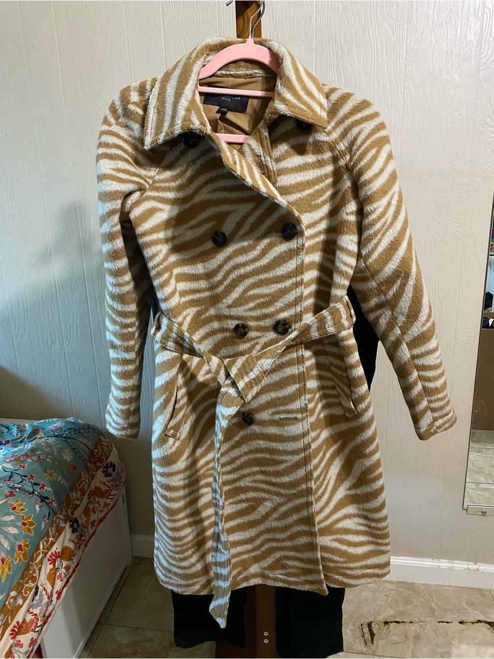 Ann Taylor Tan and White Zebra-Print Trench Coat